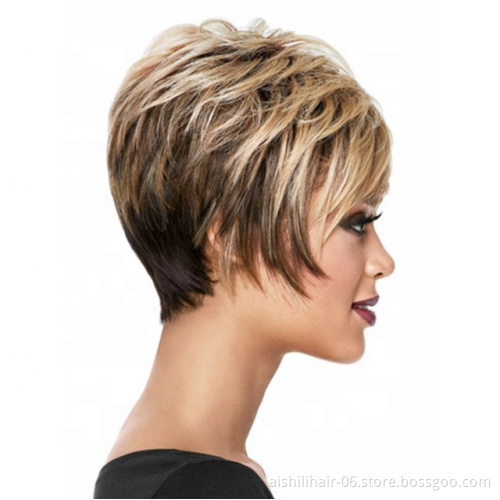 cheap short gold and brown synthetic wigs natural straight wig synthetic hair wig for women